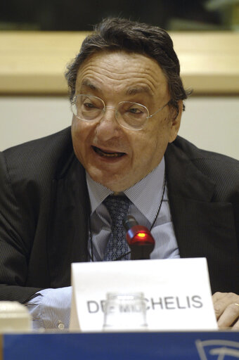 Fotografia 1: Gianni DE MICHELIS in a meeting at the EP in Brussels.