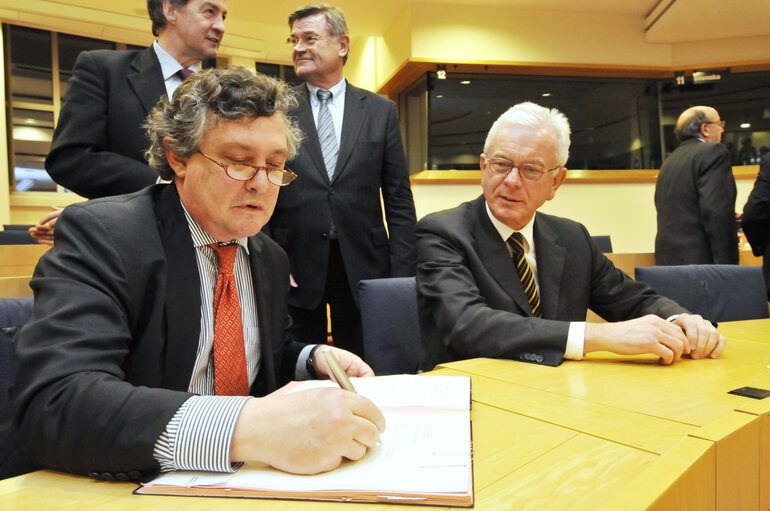 Photo 6: Official signing of LEX, European legislation into law, on Political Parties and on Humanitarian Aid