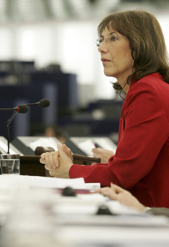 EP Vice President Martine ROURE presides over a plenary session in Strasbourg.