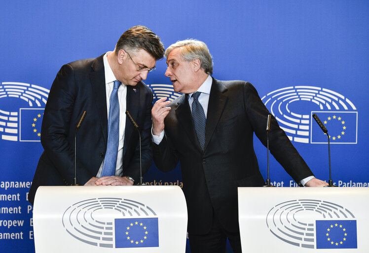 Joint press point by Antonio TAJANI - EP President and by Andrej PLENKOVIC - Prime Minister of Croatia on the Future of Europe