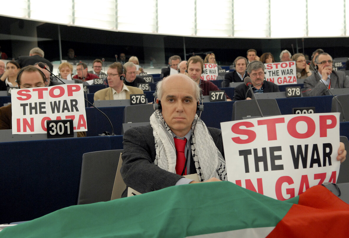 Demonstration against the War in Gaza, at the start of the Plenary Session in Strasbourg.