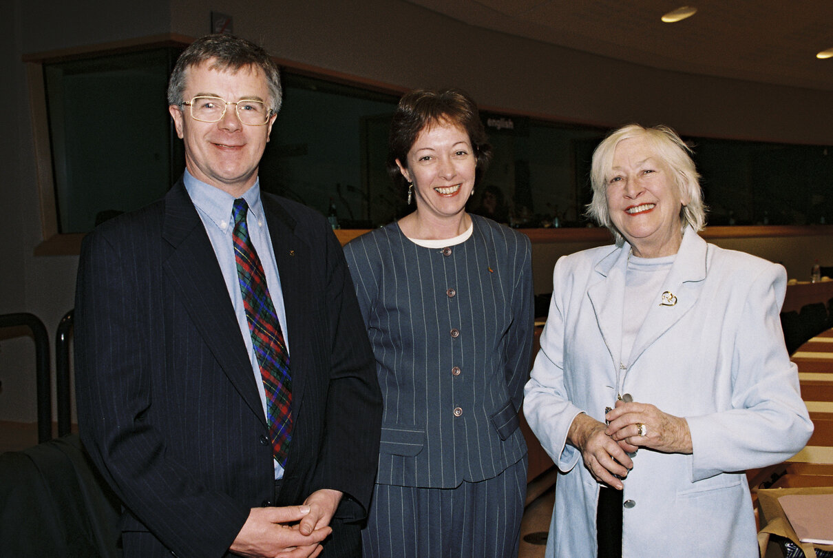 The MEPs Ian HUDGHTON, Jill EVANS, Winifred EWING  in Brussels in December 1998.