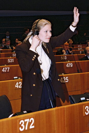 The MEP Marjo MATIKAINEN-KALLSTROM during a session in Brussels in January 1998.