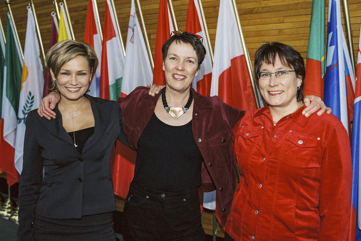 MEPs Eija-Riitta KORHOLA, Satu HASSI and Riitta MYLLER at the European Parliament in Strasbourg