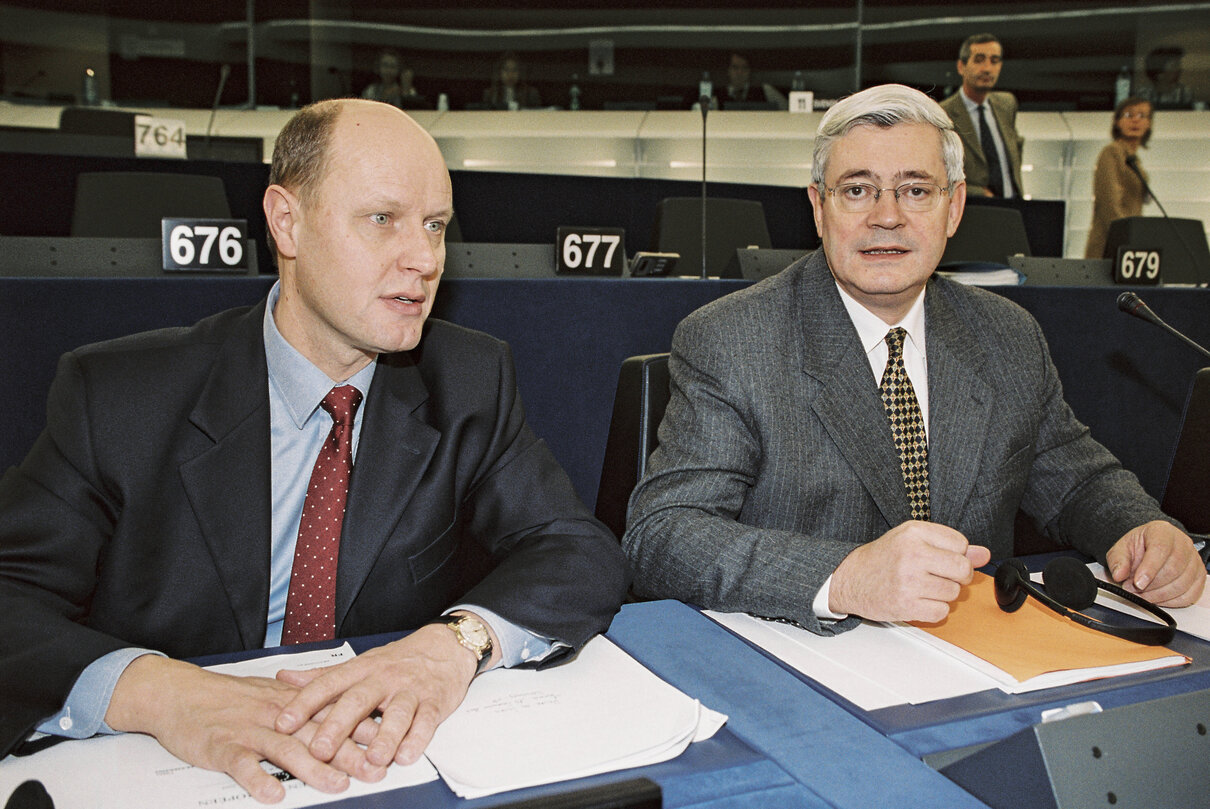 MEP Carl LANG, Bruno GOLLNISCH   at the European Parliament in Strasbourg