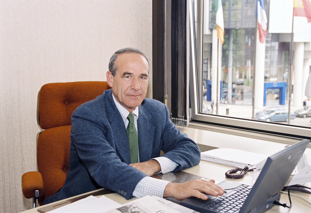 The MEP Roberto SPECIALE at an office of the European Parliament of Strasbourg in May 1999.