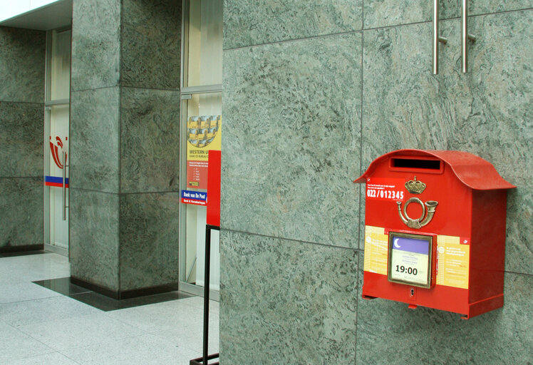 Mail box and post office at the EP in Brussels.