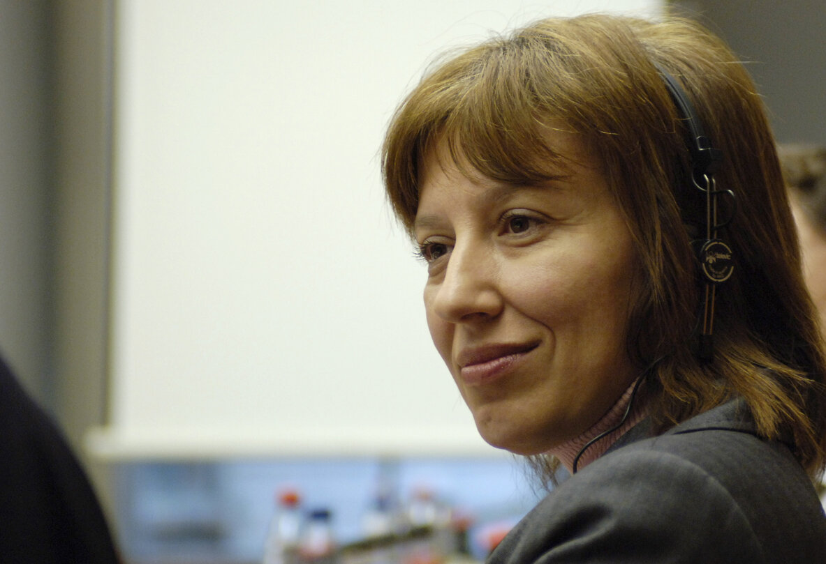 Filiz Hakaeva HYUSMENOVA in a meeting at the EP in Brussels.