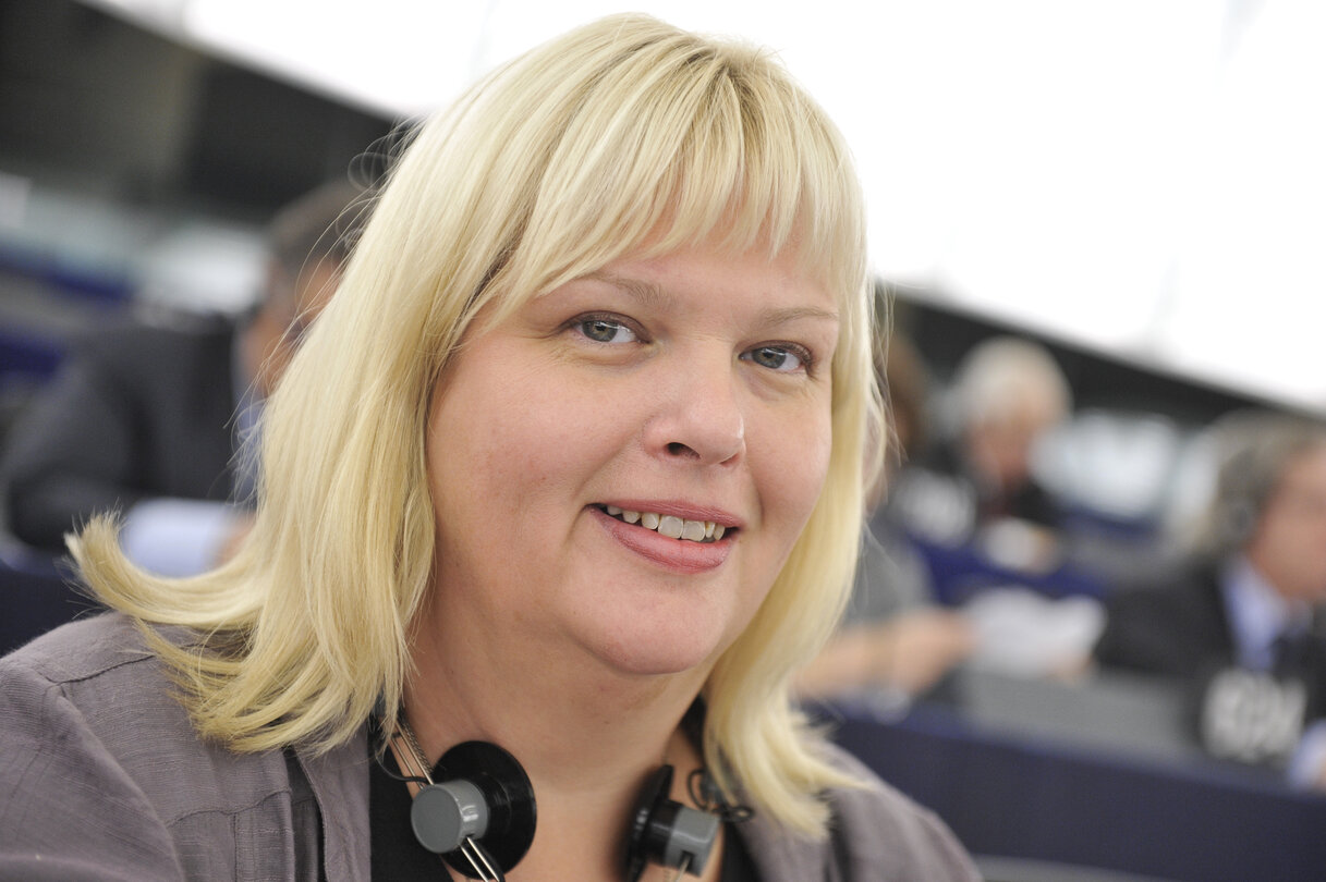 Anna Hedh during votes, plenary session in Strasbourg week 43