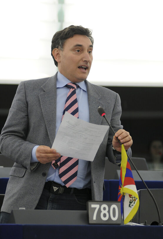 Luca ROMAGNOLI MEP in plenary session in Strasbourg.