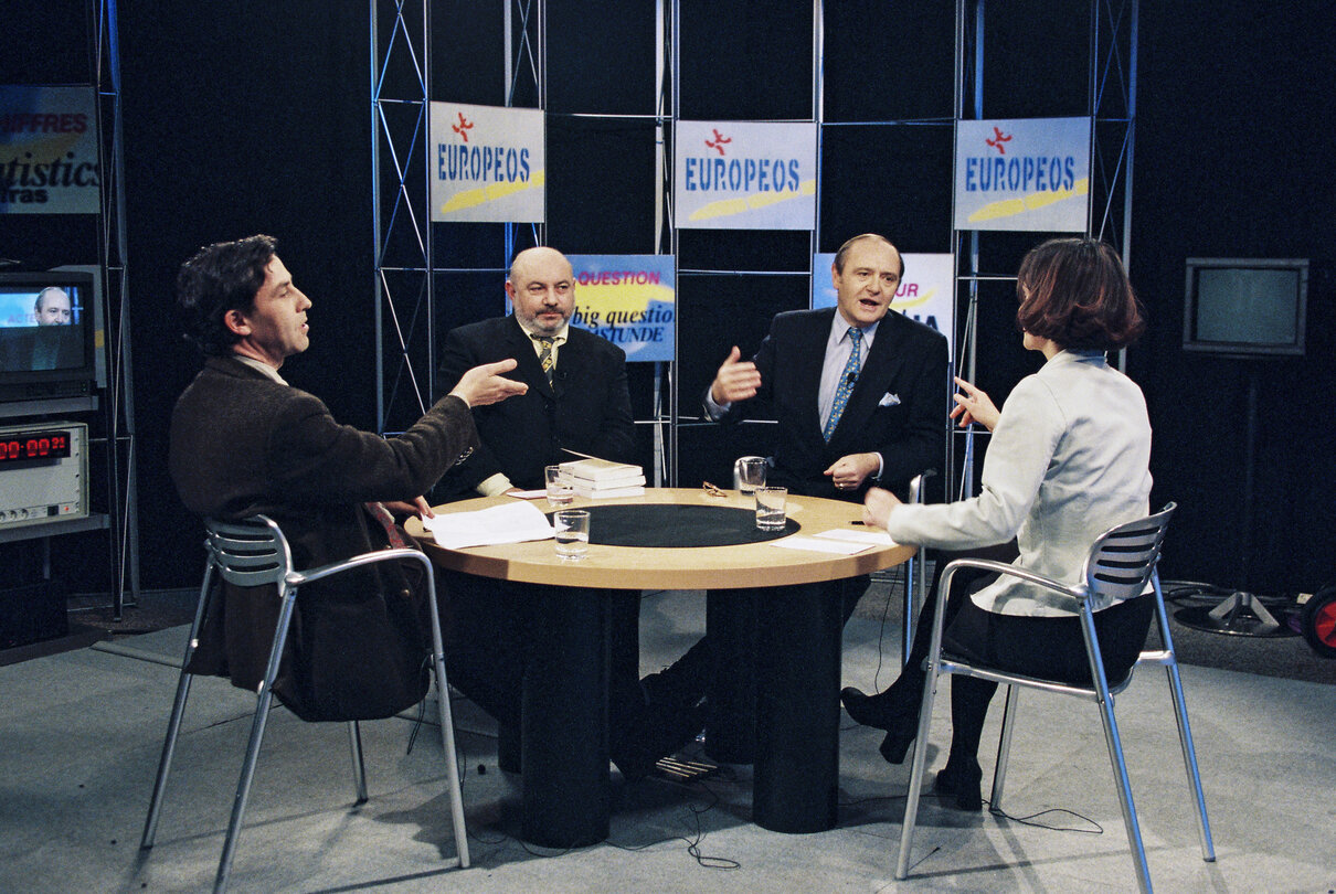 French Commissioner Yves-Thibault de SILGUY takes part in the France 3 TV broadcast Europeos in Strasbourg