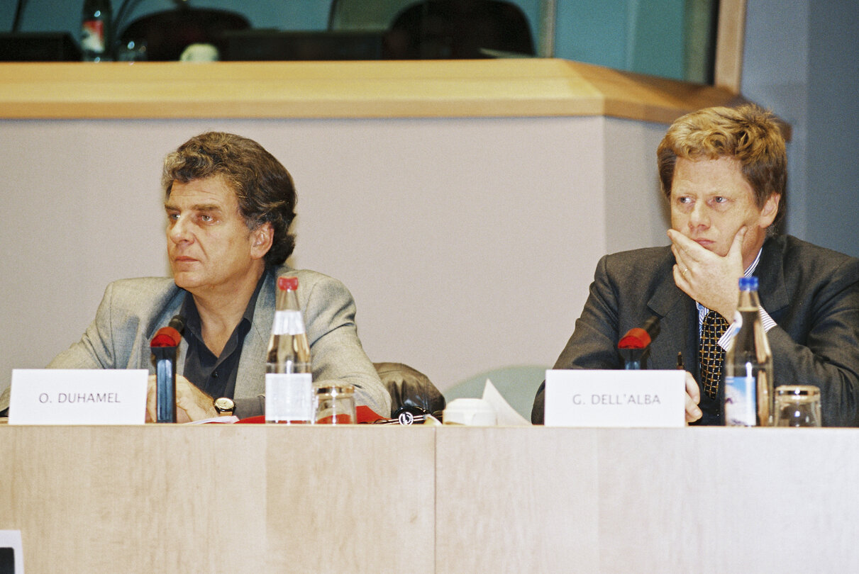 Olivier DUHAMEL, Gianfranco DELL'ALBA during a meeting in Brussels in December 1998.