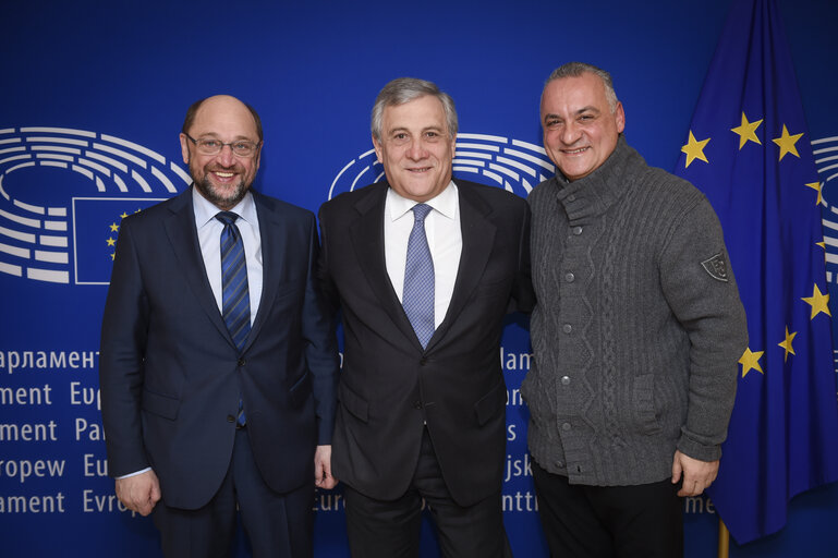 Foto 1: Antonio TAJANI - EP President meets with MEPs Martin SCHULZ and Manolis KEFALOGIANNIS.