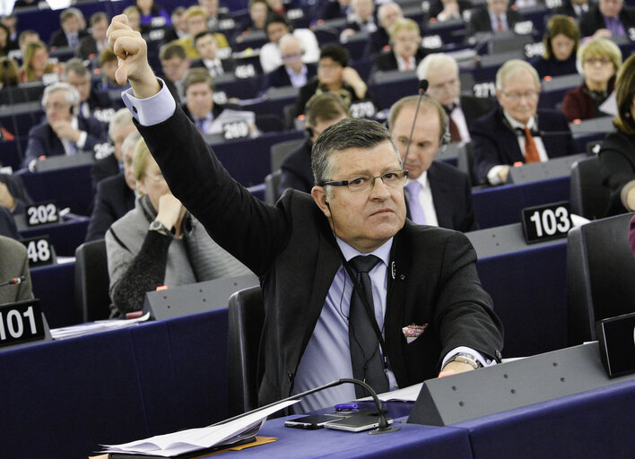 Photo 4: Franck PROUST in plenary session week 7 2017 in Strasbourg