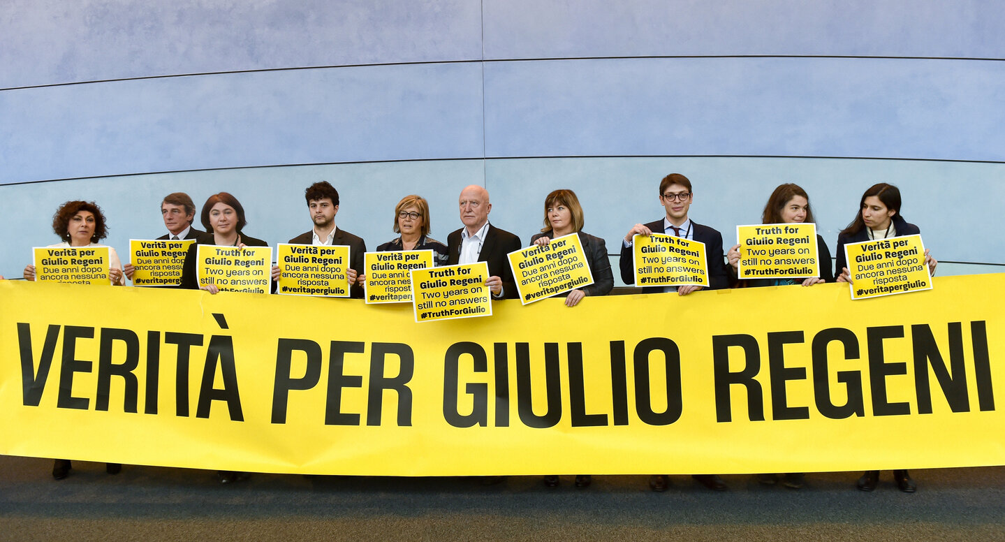 Verita per Giulio Regeni - Action inside in the European Parliament in Brussels