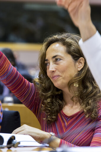 Снимка 6: MEP Carolina PUNSET voting during an ITRE committee meeting