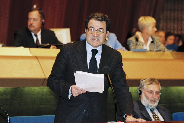 Declaration of the new EC would-be President Romano PRODI during a plenary session in Strasbourg