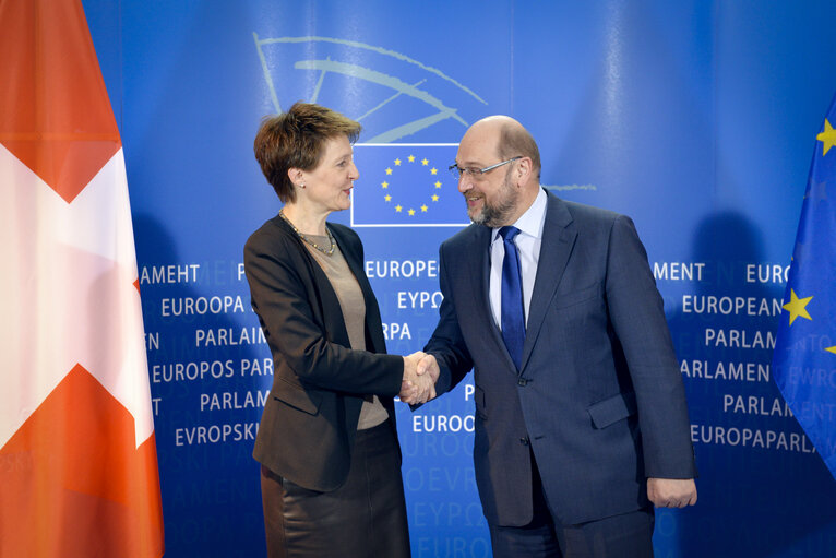 Fotó 2: Martin SCHULZ-EP President welcomes Simonetta SOMMARUGA, President of Swiss Confederation