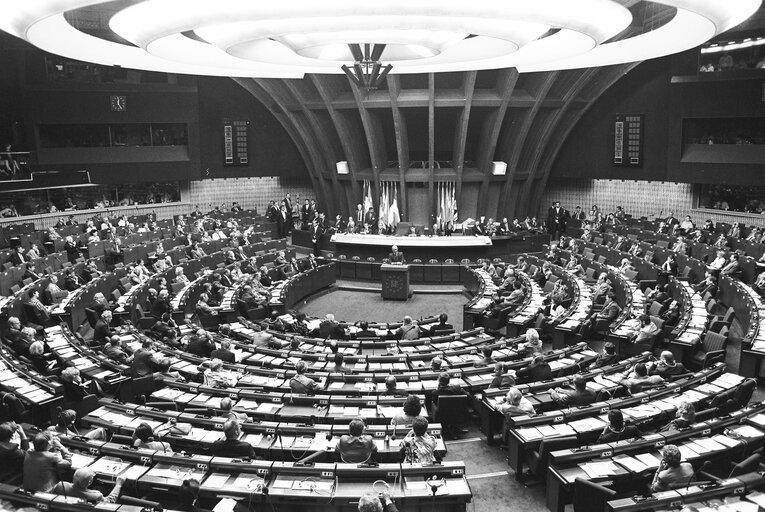 King HUSSEIN of Jordan during a plenary session in Strasbourg in September 1991.