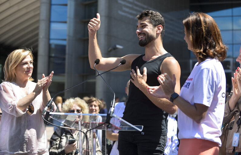 Outdoor ballet performance by Syrian dancer Ahmad Joudeh celebrating the United Nations World Refugee Day