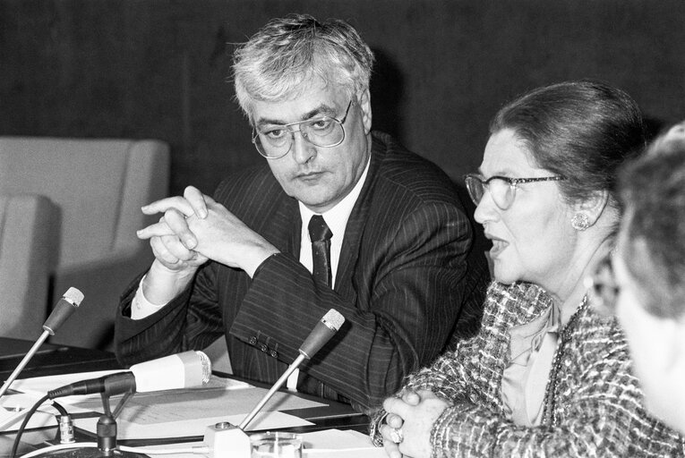 Press conference in Strasbourg in April 1990