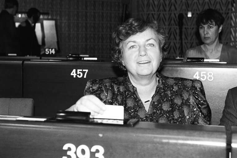 MEP Barbara SIMONS during a plenary session in Strasbourg in April 1990.