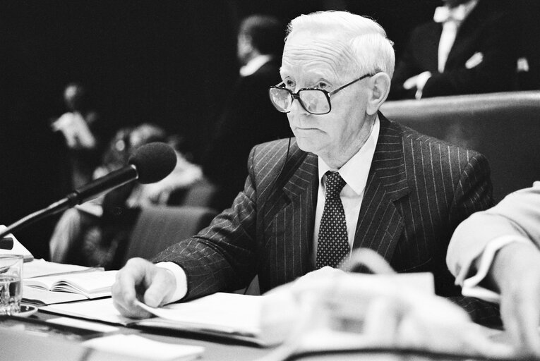 MEP Mark CLINTON at the EP in Strasbourg in May 1989