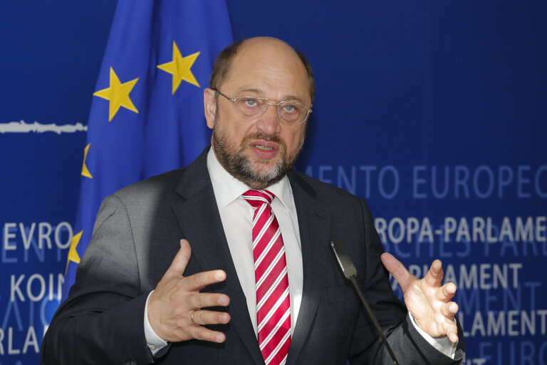 Fotogrāfija 14: Press Point following the meeting of Martin SCHULZ - EP President with Prime Minister of Slovenia