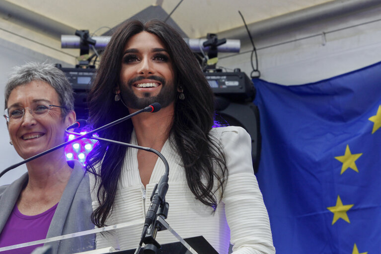 Photo 17: Eurovision 2014 song contest winner concert on Esplanade Solidarnosc at the European Parliament in Brussels
