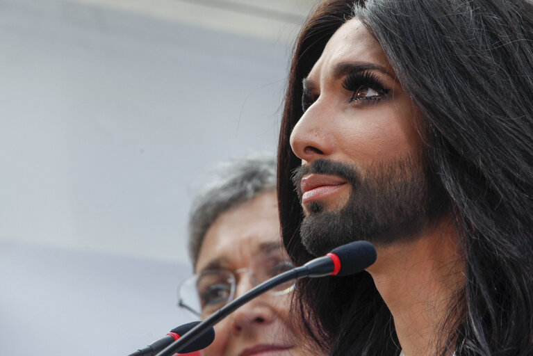 Photo 16: Eurovision 2014 song contest winner concert on Esplanade Solidarnosc at the European Parliament in Brussels