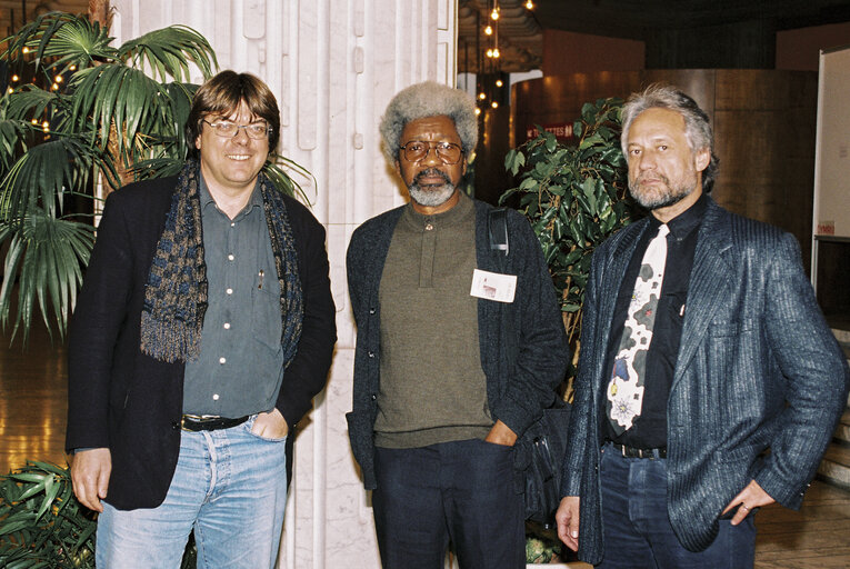 MEPs Wilfried TELKAMPER, Wole SOYINKA and Wolfgang KREISSL-DORFLER at the European Parliament in Strasbourg