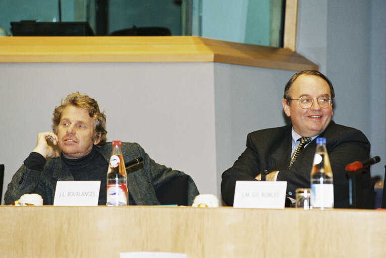 Fotografie 1: Daniel COHN BENDIT, Jean-Louis BOURLANGES during a meeting in Brussels in December 1998.