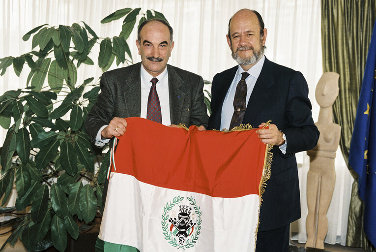 Jose Maria GIL-ROBLES GIL-DELGADO EP President and Livio FILIPPI hold Italian Monarchist Flag