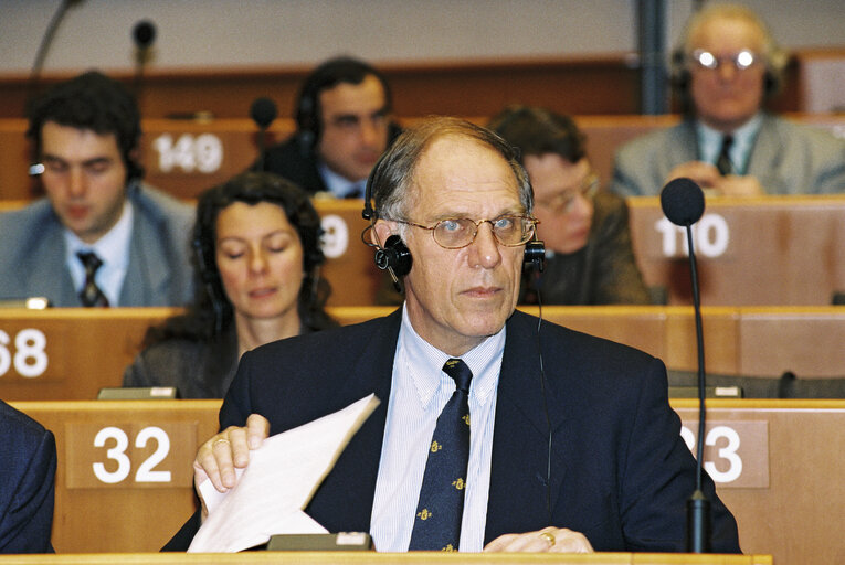 Hans DIJKSTAL, Duch Minister in Plenary Session at the European Parliament in Brussels. Dutch Presidency of the EU