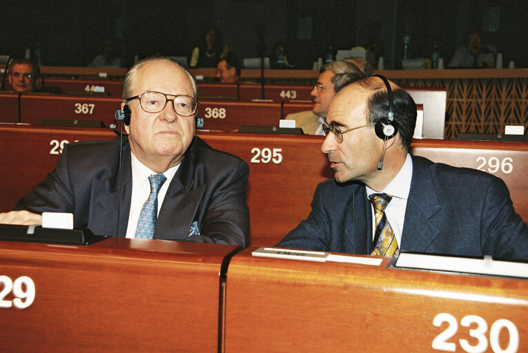 Photo 5 : MEPs Jean Marie LE PEN and Jean-Yves R.R. LE GALLOU at the European Parliament in Strasbourg