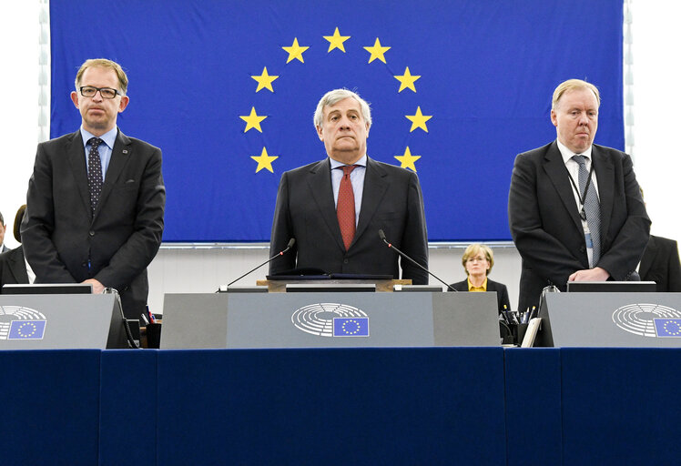 Minute of silence for the victims of the London block fire of the Grenfell Tower in plenary session Week 24 2017 in Strasbourg