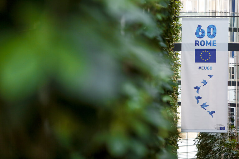 Photo 11: Banner for the 60th anniversary of the European Parliament in Strasbourg