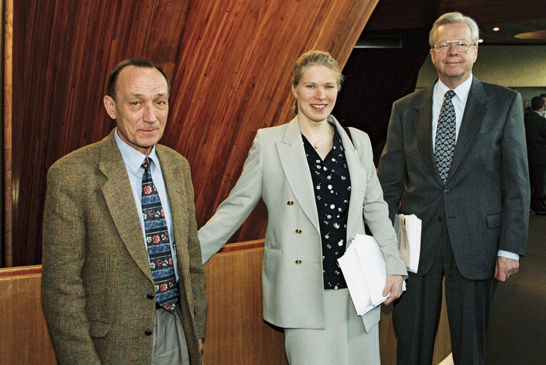 MEPs Jyrki OTILA, Marjo MATIKAINEN-KALLSTROM and Raimo ILASKIVI at the European Parliament in Strasbourg