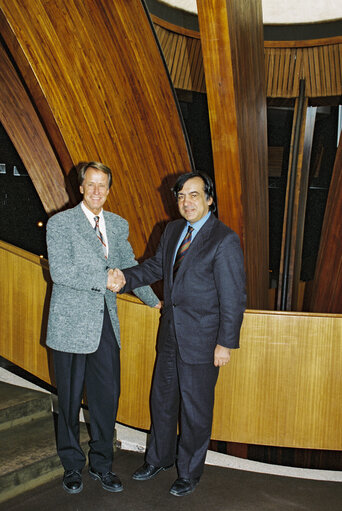 Photo 3: MEPs Klaus LUKAS and Leoluca ORLANDO at the European Parliament in Strasbourg