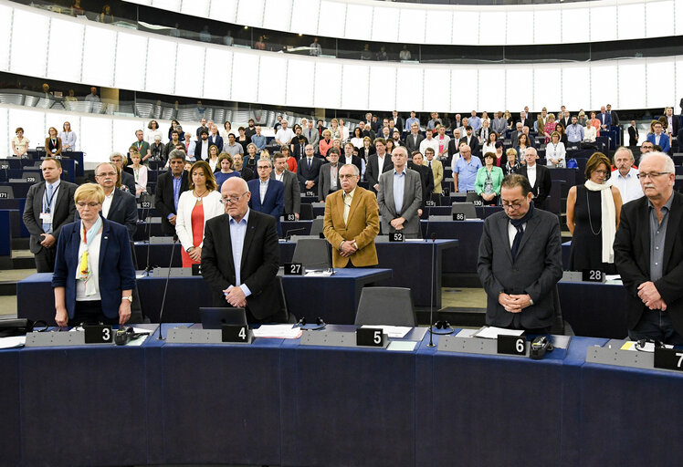 Minute of silence for the victims of the London block fire of the Grenfell Tower in plenary session Week 24 2017 in Strasbourg