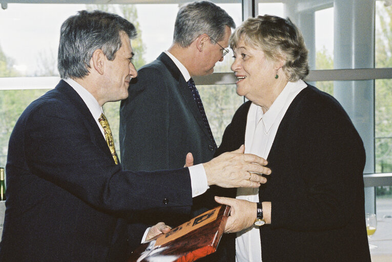 Photo 1: MEPs receiving Pictures of them at the European Parliament in Strasbourg