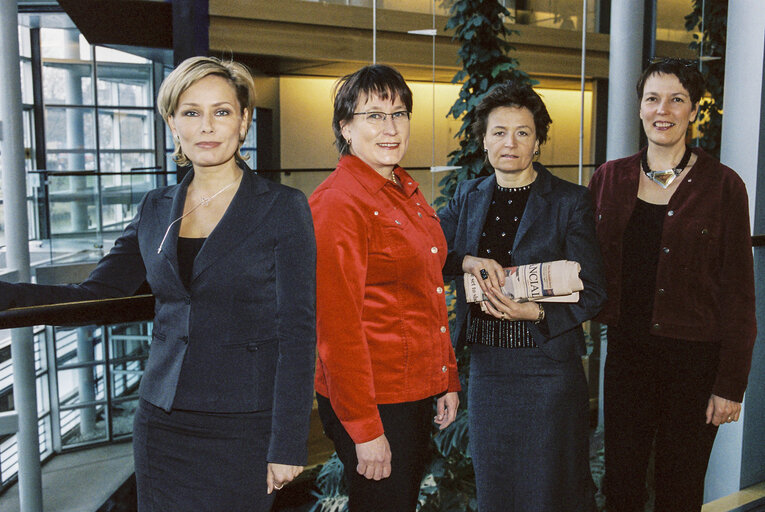 Photo 3 : MEPs Eija-Riitta KORHOLA, Riitta MYLLER, Anneli JAATTEENMAKI and Satu HASSI at the European Parliament in Strasbourg