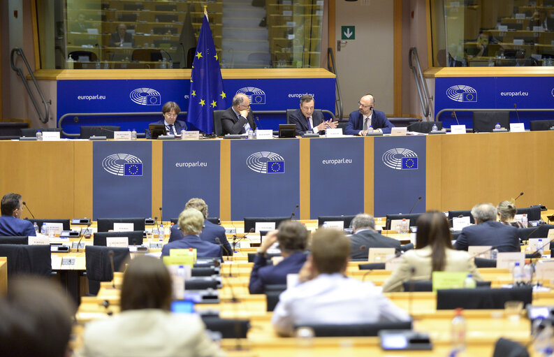 Photo 10: EP Committee on Economic and Monetary AffairsPublic Hearing with Mario DRAGHI, Chairman of the European Systemic Risk Board