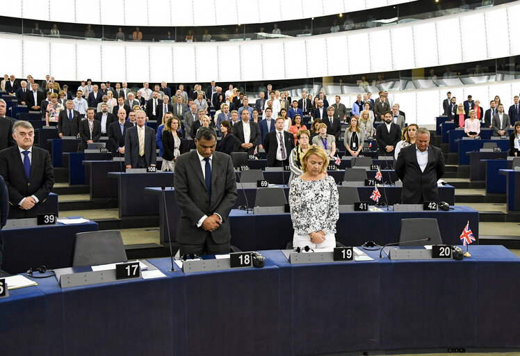 Minute of silence for the victims of the London block fire of the Grenfell Tower in plenary session Week 24 2017 in Strasbourg