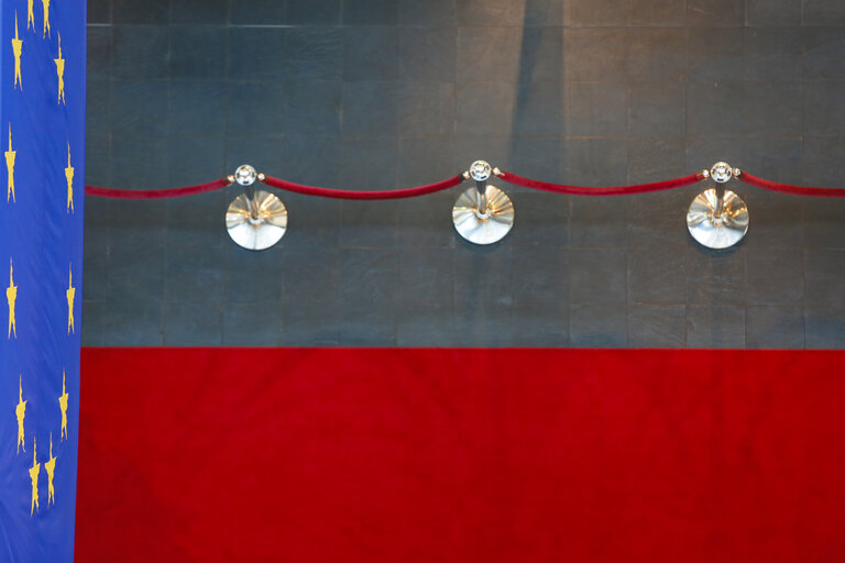 Photo 32: General view of EP building - Architectural details - Red carpet and European flag