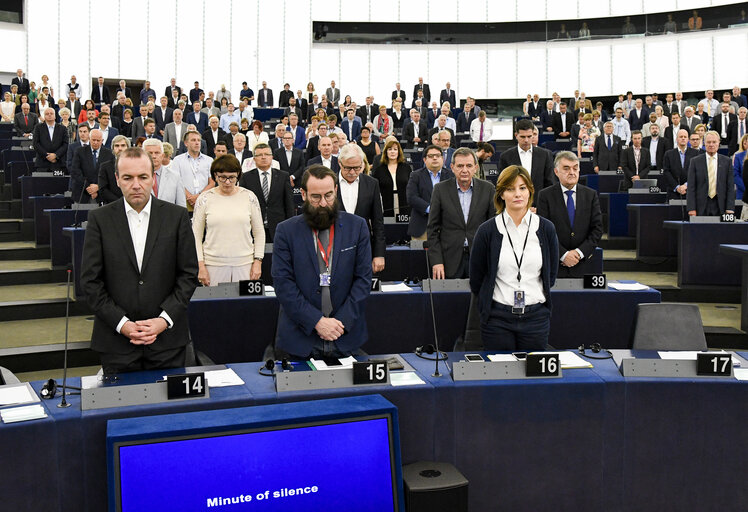 Minute of silence for the victims of the London block fire of the Grenfell Tower in plenary session Week 24 2017 in Strasbourg