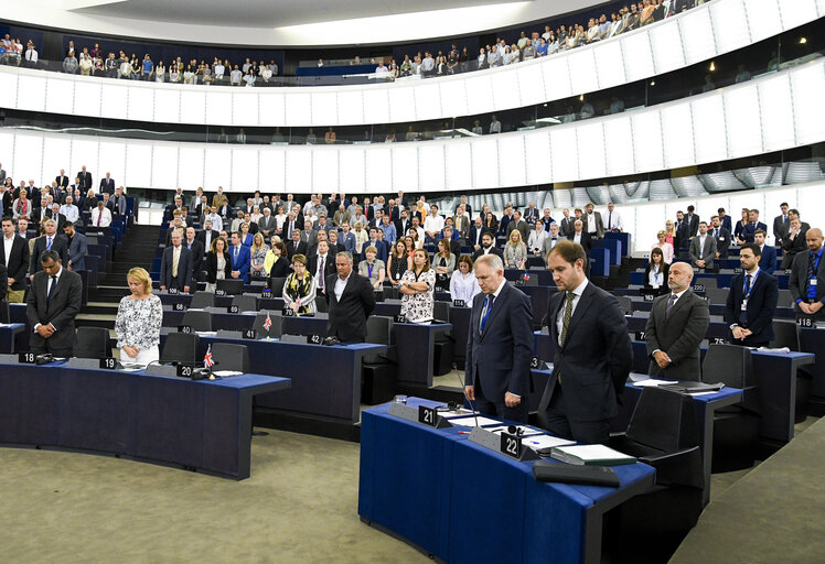 Minute of silence for the victims of the London block fire of the Grenfell Tower in plenary session Week 24 2017 in Strasbourg