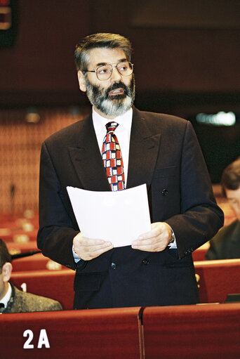 Proinsias De ROSSA, Minister for Social Welfare during the plenary session at the European Parliament in Strasbourg