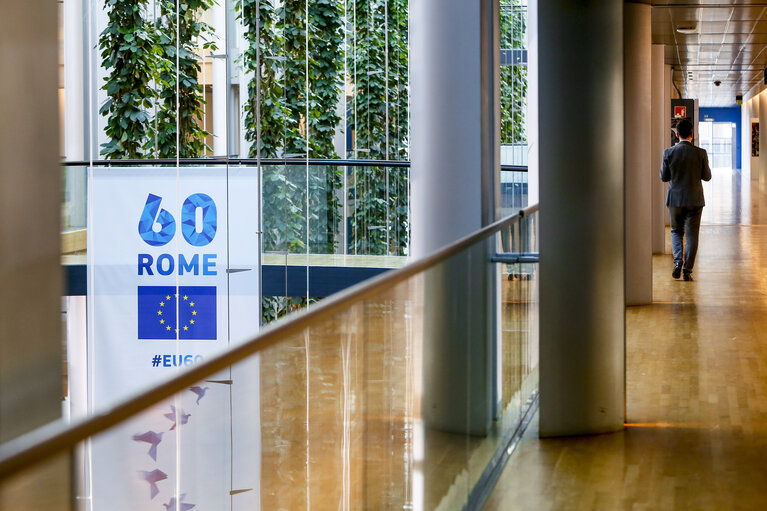 Photo 9: Banner for the 60th anniversary of the European Parliament in Strasbourg