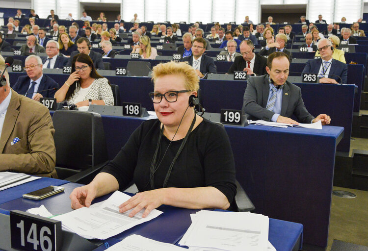 Fotogrāfija 4: Sirpa PIETIKAINEN voting in plenary session Week 24 2017 in Strasbourg